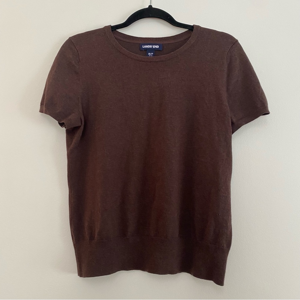 Lands’ End Lightweight Knot Short Sleeve Cotton Sweater MP Brown